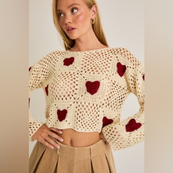 Crochet Heart Sweater Top - Le Lis - Picture 3 of 8